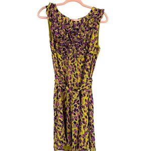 Retro Animal Print Tank Dress M Green Midi Tropical Safari Floral Colorful Indie